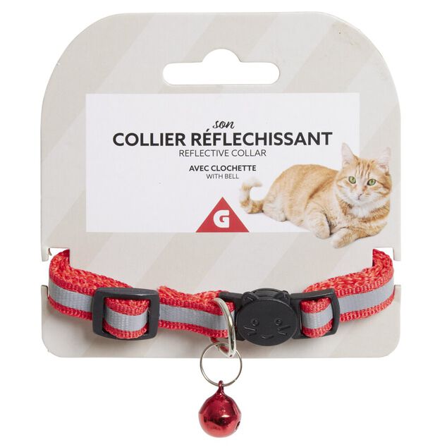 Collier pour chat réfléchissant ajustable avec clochette L30cm (4 modèles)