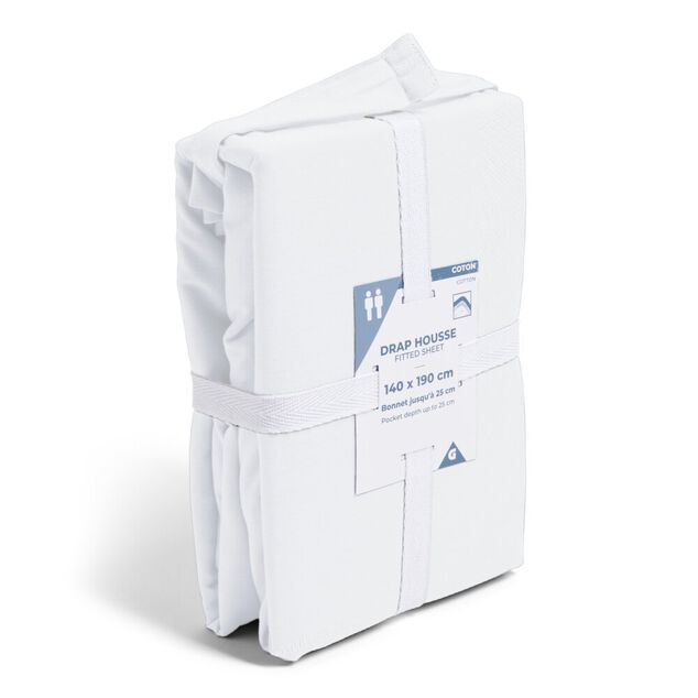 Drap housse 140x190cm 100% coton blanc