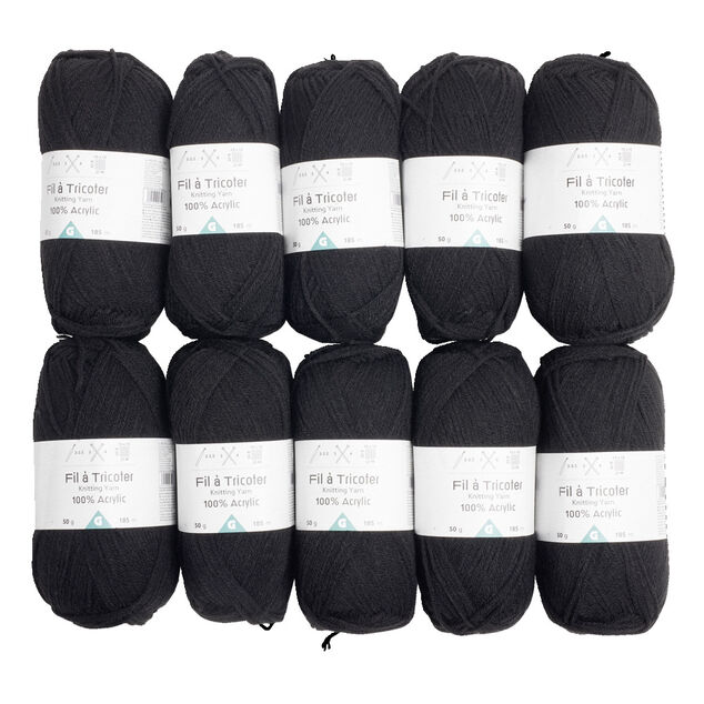Pelote de fil &agrave; tricoter en acrylique noir x10