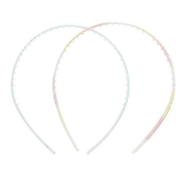 Serre-tête x2 plastique coloré translucide 1 bleu et 1 multicolore