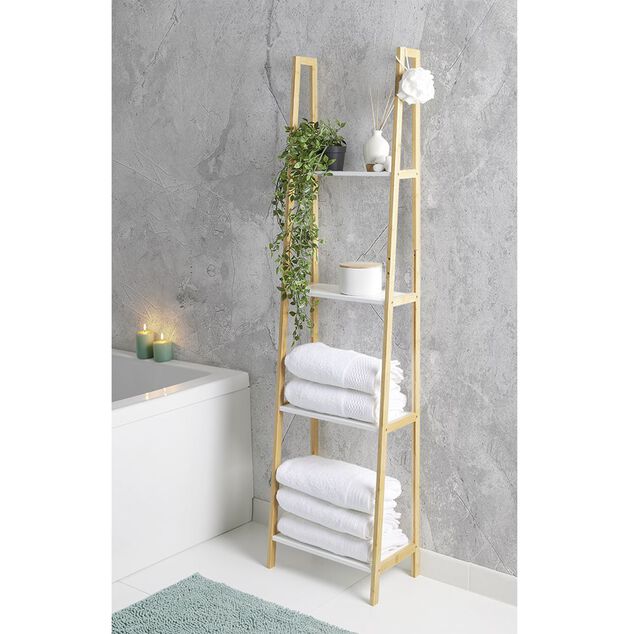 &Eacute;tag&egrave;re bambou 4 tablettes blanc