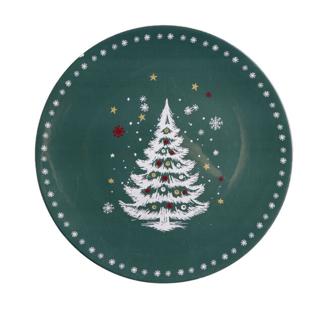 Sous assiette ronde plastique vert motif sapin de No&euml;l &Oslash;33cm