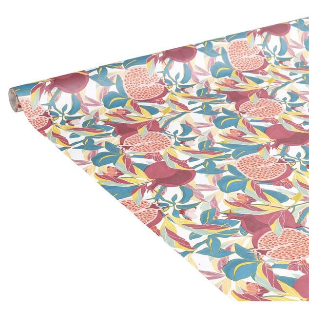 Nappe en papier motif exotique grenade feuillage multicolore 1,20x6m
