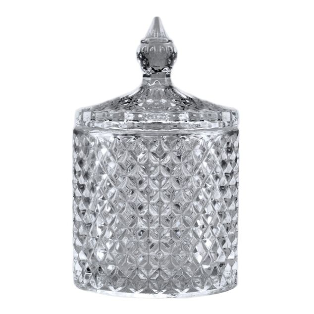 Bonbonnière en verre avec couvercle design forme diamant Ø7xH11cm
