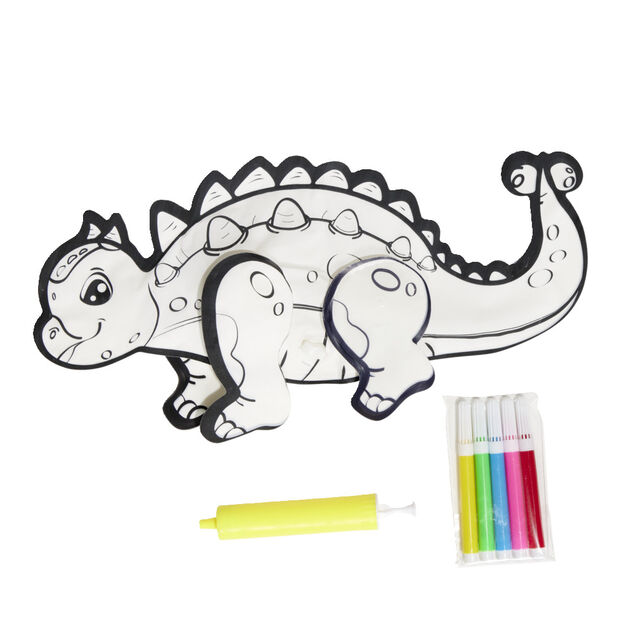 Ballon &agrave; colorier en forme de dinosaure L14cm avec 5 feutres et gonfleur
