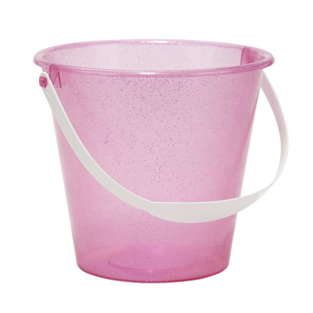 Seau de plage enfant plastique paillette 18x14xH15,5cm (4 mod&egrave;les)
