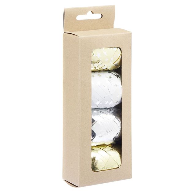 Bolduc m&eacute;tallis&eacute; blanc dor&eacute; argent&eacute; x4