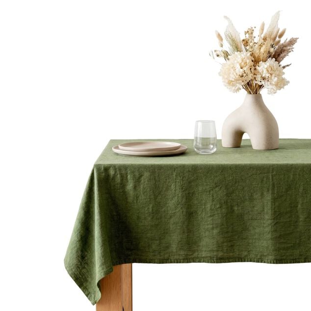 Nappe rectangulaire polyester effet lin vert kaki 145x250cm