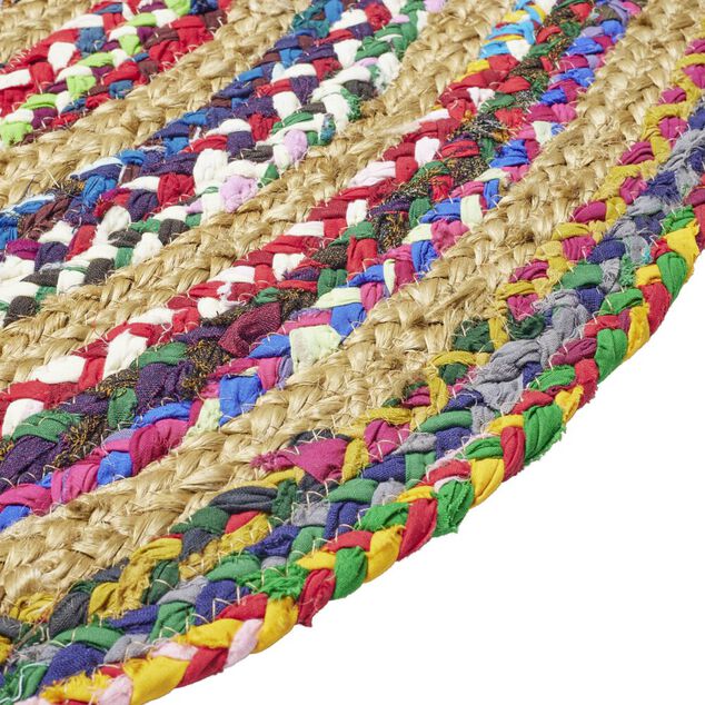 Tapis rond jute et coton Chindi multicolore &Oslash;120cm