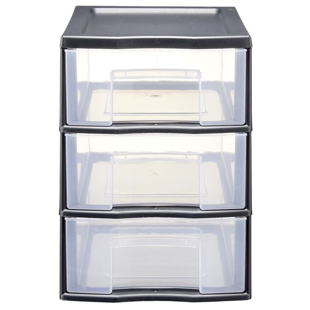 Tour de rangement A5 3 tiroirs noir et transparent 6 L