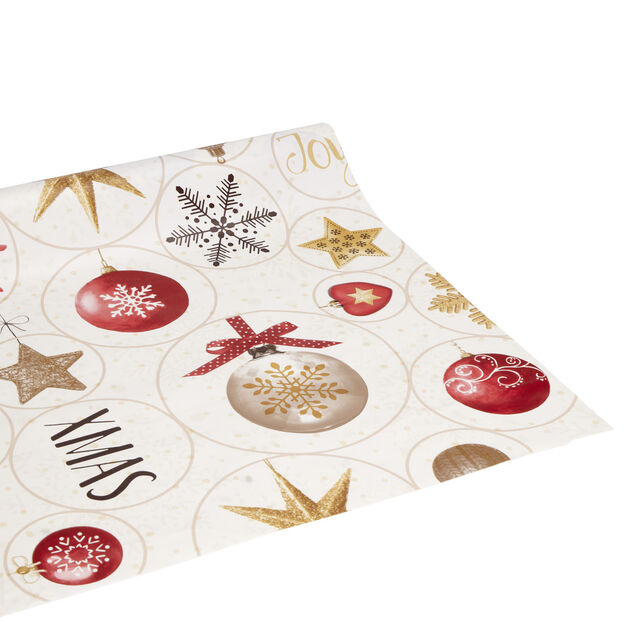 Toile cir&eacute;e motifs guirlande boules de No&euml;l rouge 140cm