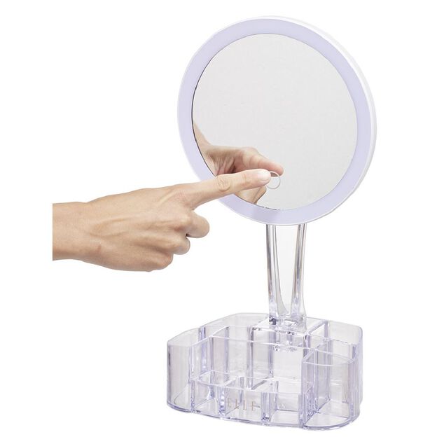Miroir &agrave; LED avec rangement transparent