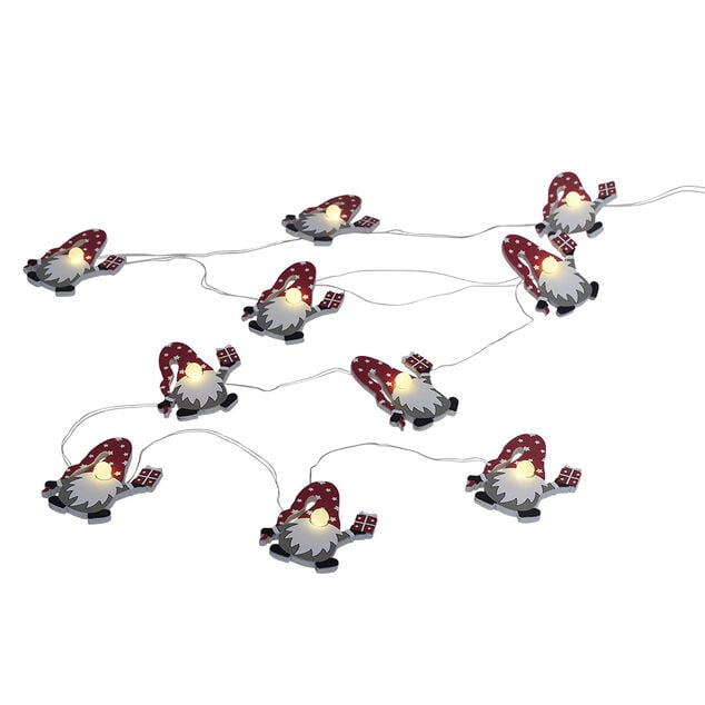 Guirlande lumineuse gnome de No&euml;l 10LED blanc chaud 1,6m