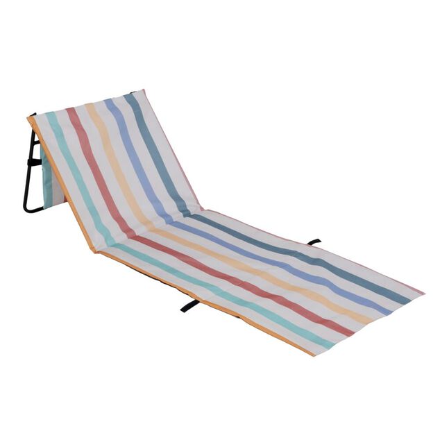 Dossier de plage pliable m&eacute;tal et tissu bayad&egrave;re rayures multicolores 51xL150cm