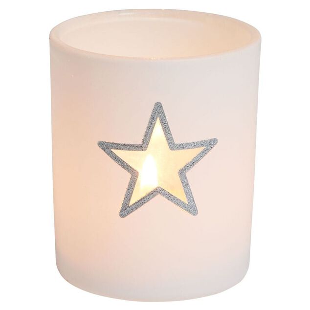 Photophore de No&euml;l en verre color&eacute; &eacute;toile ajour&eacute;e - 4 mod&egrave;les