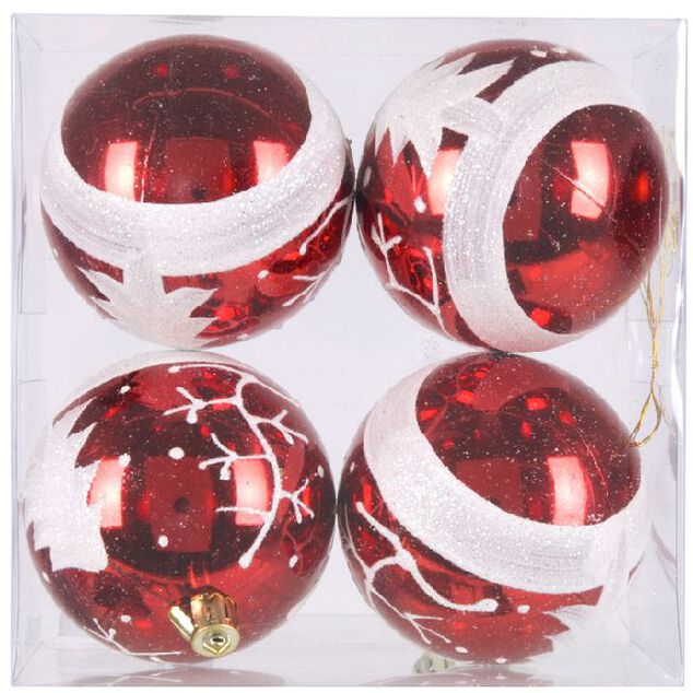 Boule de Noël rouge blanche x4