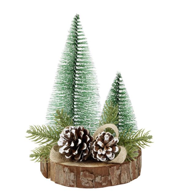 D&eacute;coration de No&euml;l &agrave; poser sapin sur rondin de bois &Oslash;9xH15cm