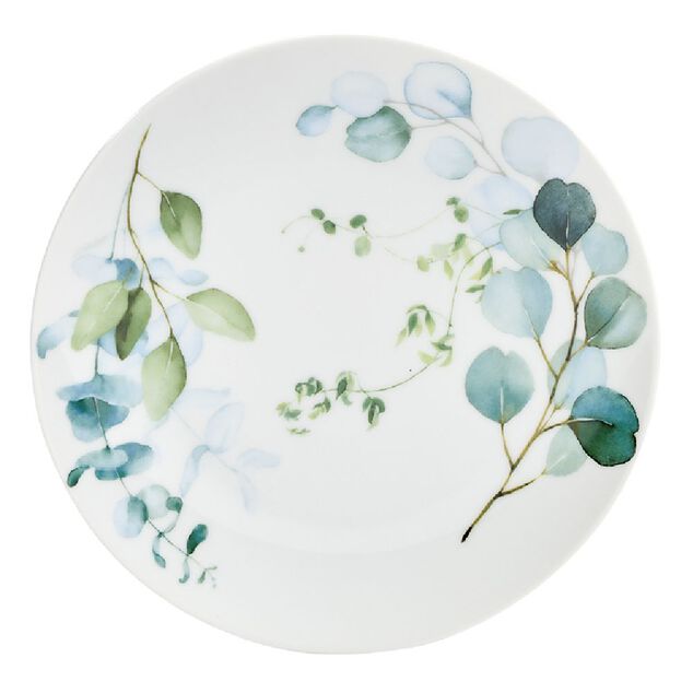 Assiette &agrave; dessert porcelaine blanche feuillage vert &Oslash;19cm