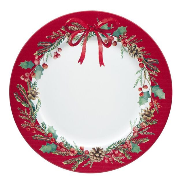 Sous assiette décor Noël plastique rouge et blanc Ø33cm