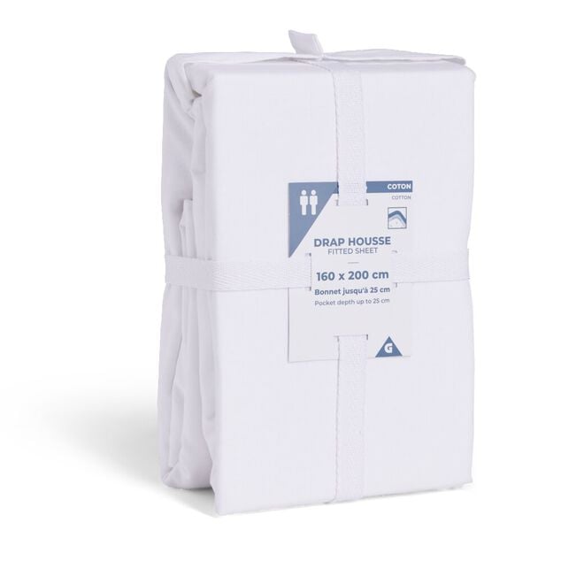 Drap housse 160x200cm 100% coton blanc