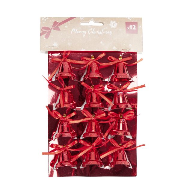 D&eacute;coration de No&euml;l mini cloche brillante 12 pi&egrave;ces &Oslash;3xH3,5cm (3 mod&egrave;les)