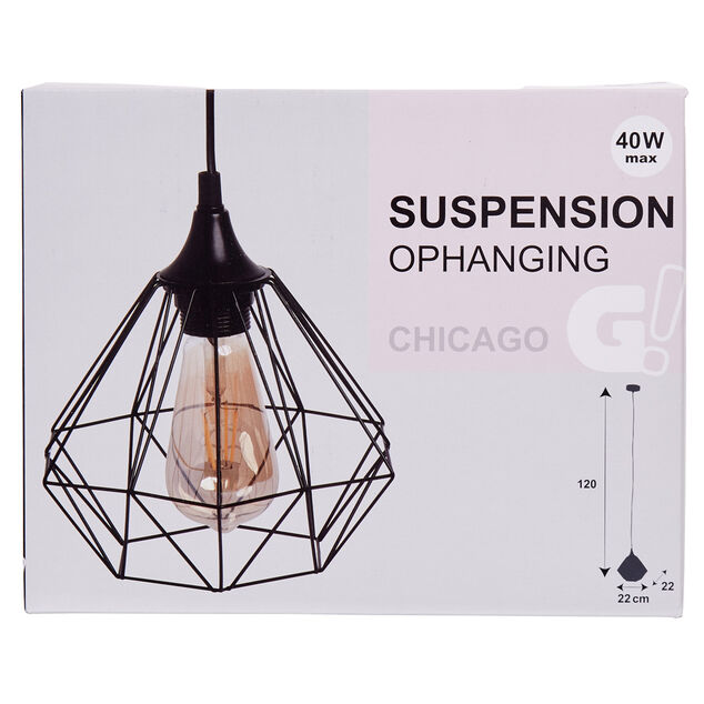 Luminaire à suspension filaire 1 ampoule métal noir