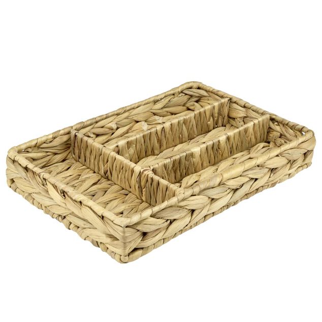Range-couverts 4 compartiments jacinthe d'eau tress&eacute;e naturelle 34x24xH5,5cm