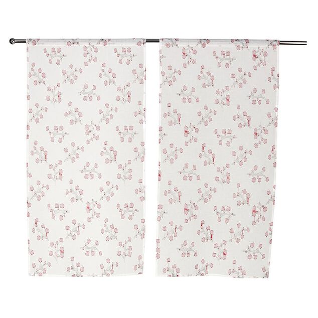 Vitrage blanc &agrave; fleurs L120X60 cm x2