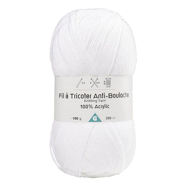 Pelote de fil à tricoter acrylique anti bouloche blanc