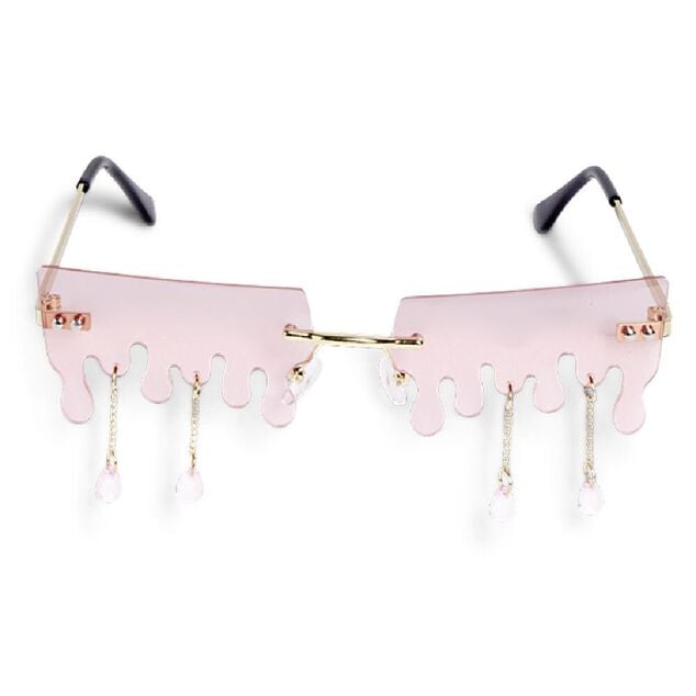 Lunettes fantaisies adulte rose design d&eacute;goulinant bijoux pendants