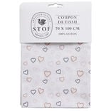 Coupon tissu imprimé coeurs 70x100cm coton blanc