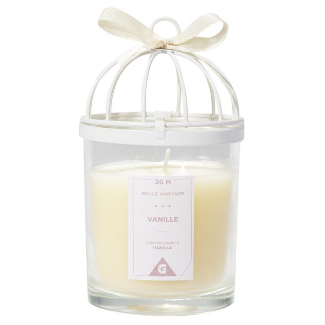 Bougie cage à oiseau blanche senteur vanille 36H