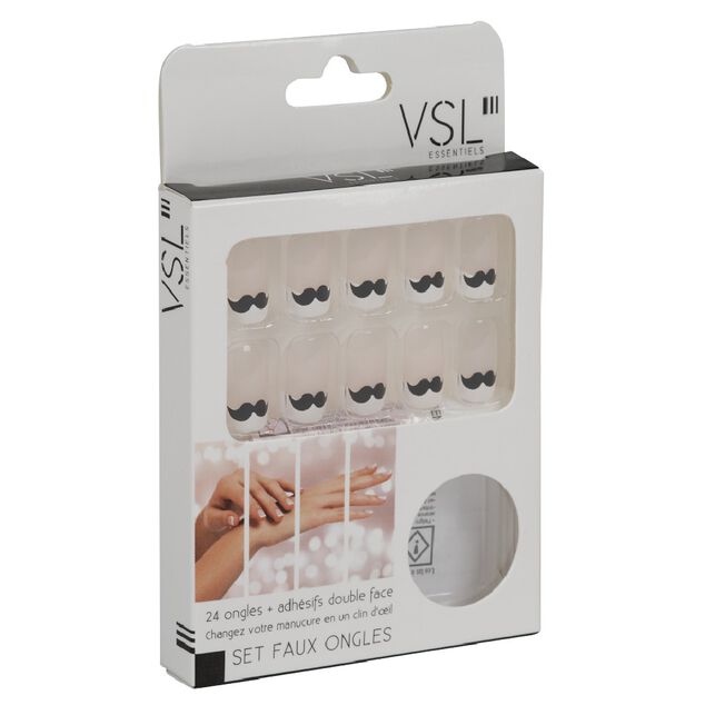 Kit faux ongles motif moustache 24 pi&egrave;ces