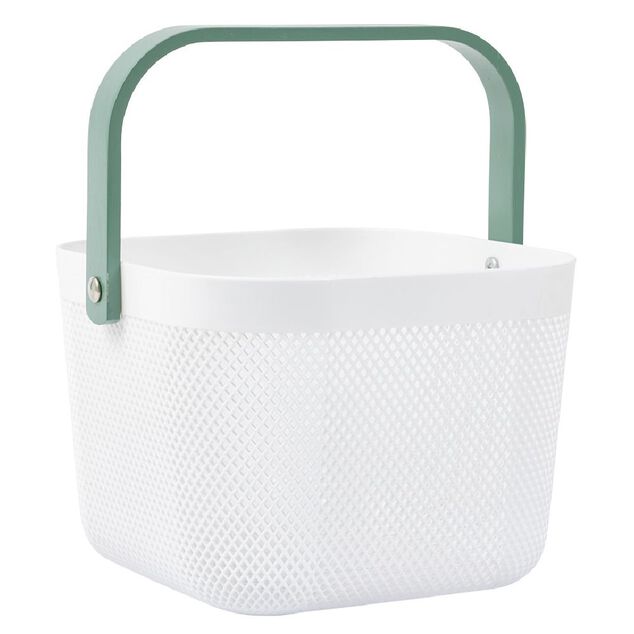 Panier plastique avec anse blanc et vert - L24 x l24 x H18 cm