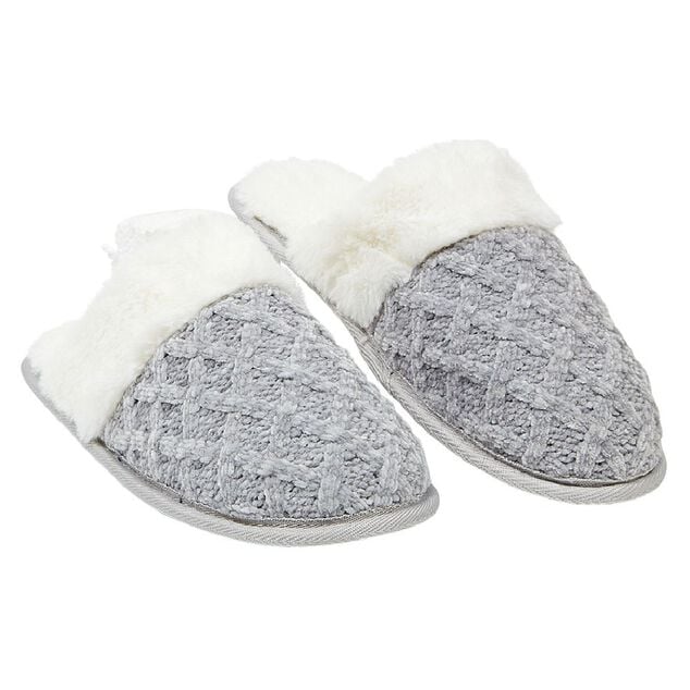 Chaussons femme mule effet tricot gris blanc T36/41
