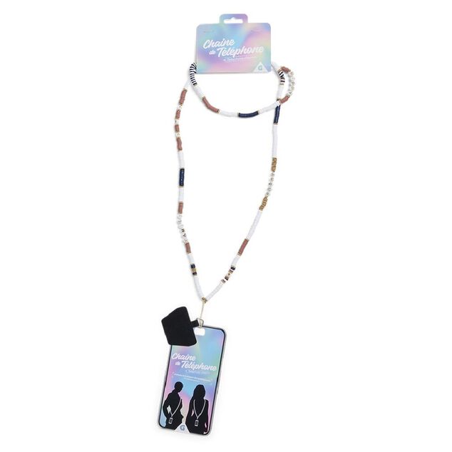 Bijou cha&icirc;ne de t&eacute;l&eacute;phone perles en plastique multicolore L120cm