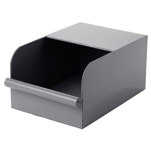 Bac de rangement en m&eacute;tal gris - L17,5 x l25 x H12,5 cm