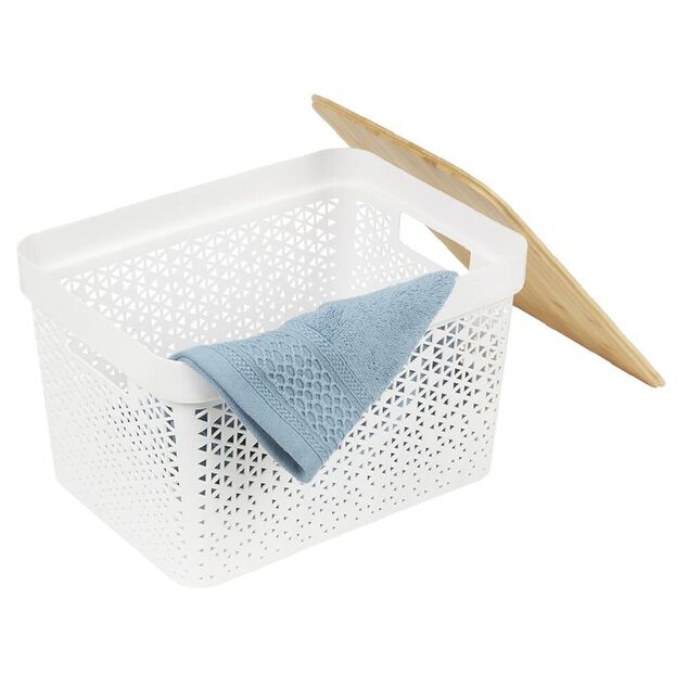 Panière de rangement blanche avec couvercle en bambou moyen modèle