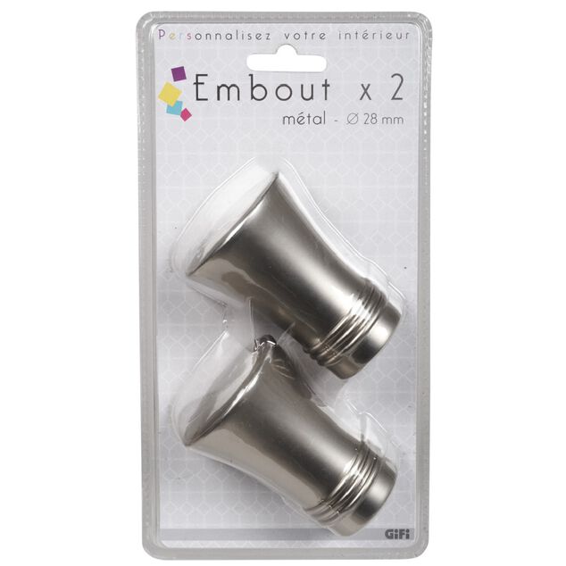Embout pour tringle &agrave; rideaux x2 couleur m&eacute;tal nickel