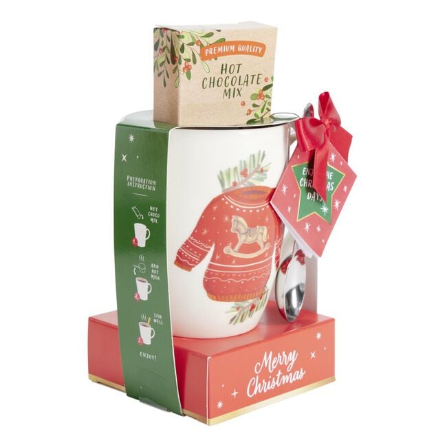 Coffret mug No&euml;l 330ml motif traditionnel avec biscuits (3 mod&egrave;les)