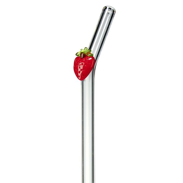Pailles en verre transparent fantaisie fruit x4 avec goupillon (2 mod&egrave;les)