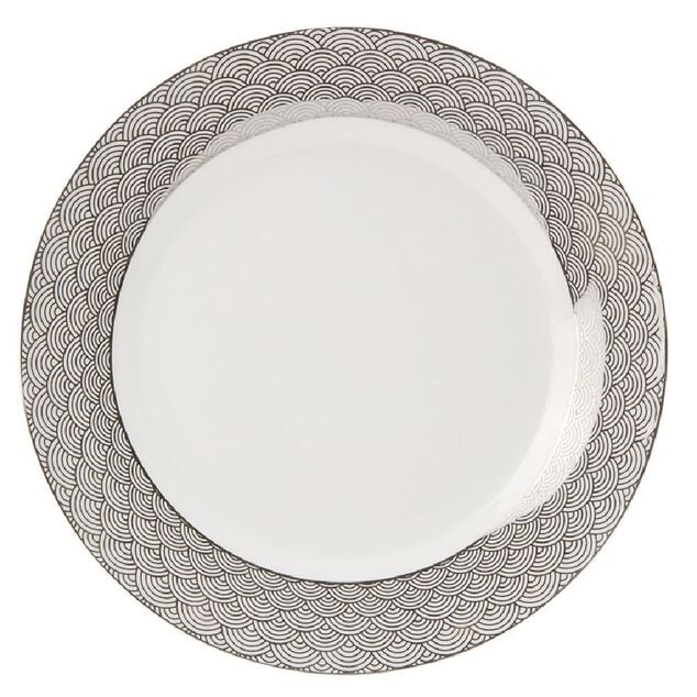 Assiette plate porcelaine blanche bord motif argent&eacute; &Oslash;26.5cm