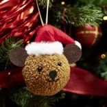 Boule de Noël forme tête ourson en peluche marron 11x8xH12cm