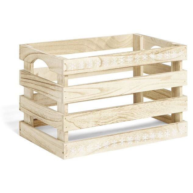 Cagette en bois motif flocon blanc 28x18xH18cm