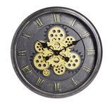Horloge ronde motif engrenage plastique noir et doré Ø40cm