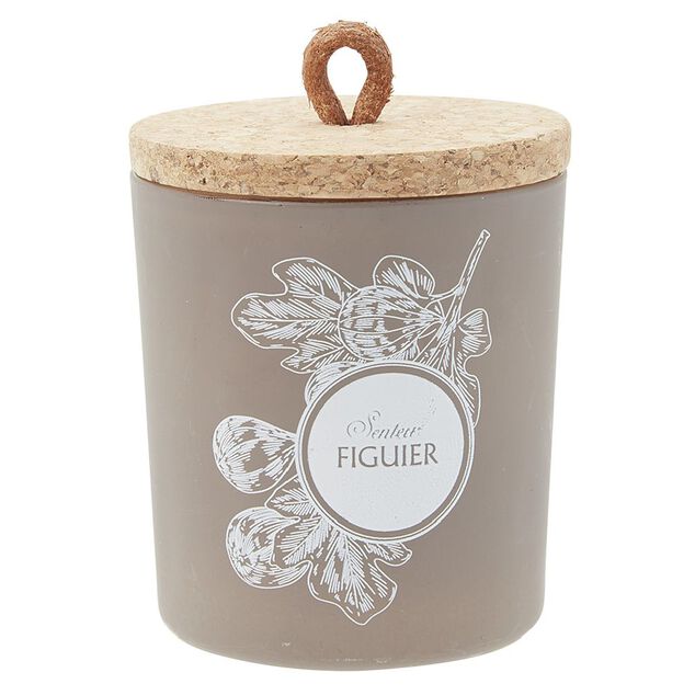 Bougie parfum&eacute;e dans pot en verre et couvercle en li&egrave;ge