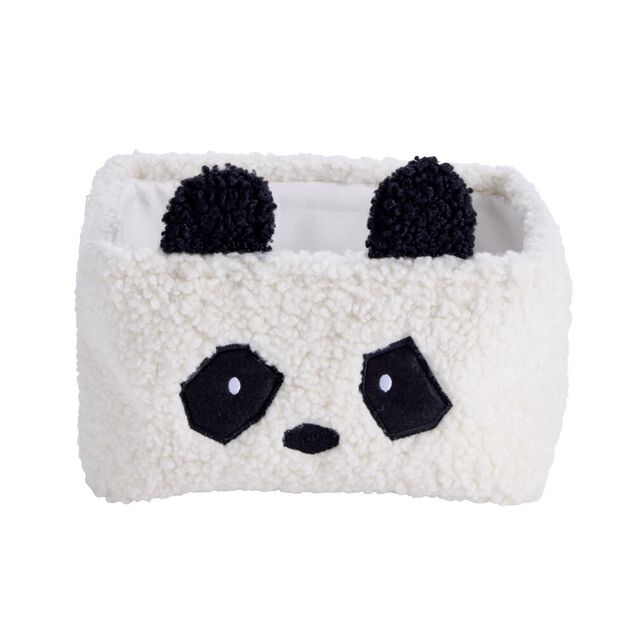 Pani&egrave;re de rangement panda Box Cub effet laine boucl&eacute;e blanc et noir 30x20xH16cm