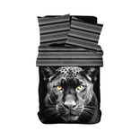 Parure de lit 2 personnes 240x220cm coton motif panthère noir et blanc