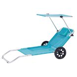 Chaise de plage avec pare-soleil 2 roulettes bleu