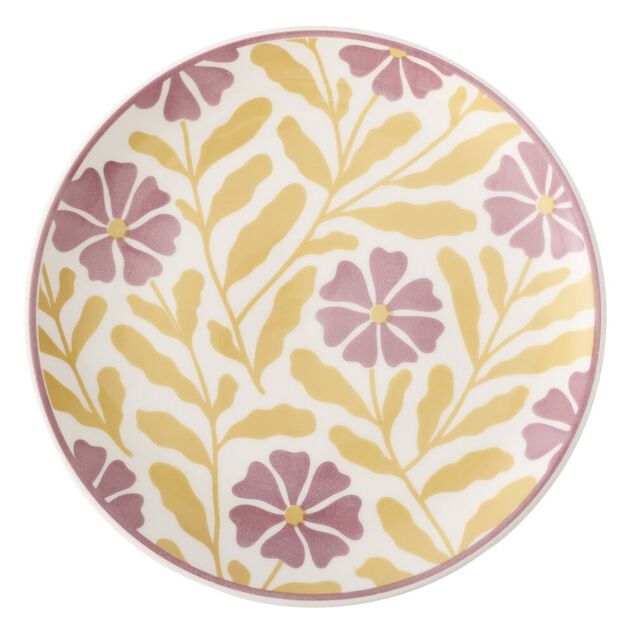Assiette &agrave; dessert ronde Berthie c&eacute;ramique motif v&eacute;g&eacute;tal vert et blanc &Oslash;19,5cm